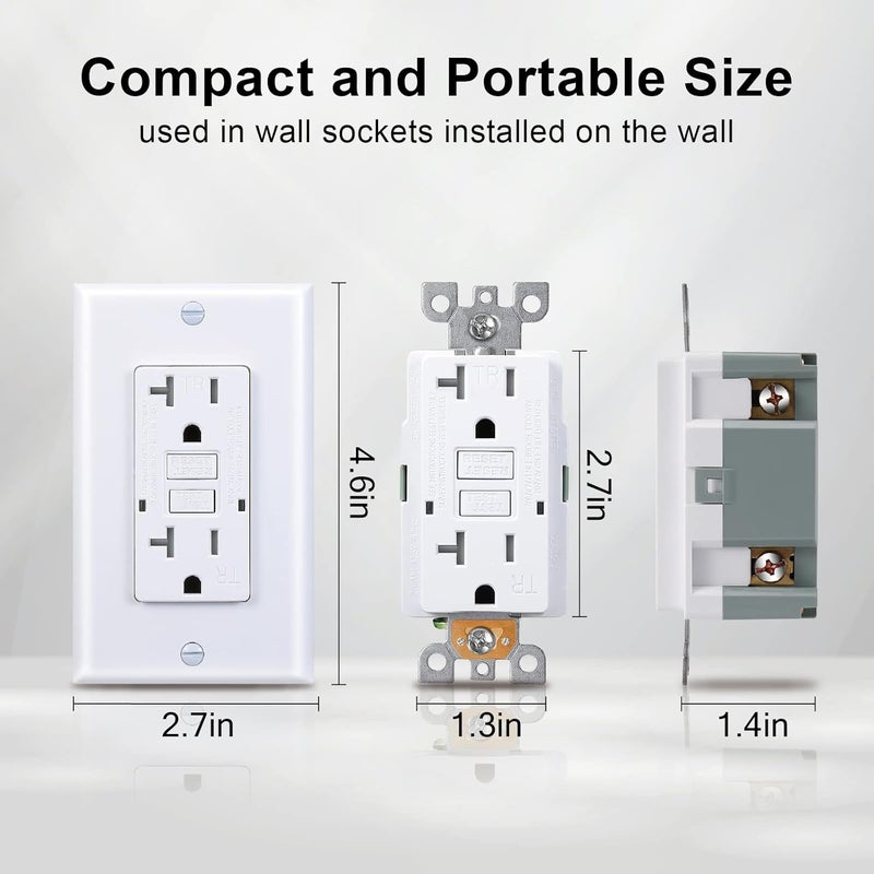 3GRACE 20 Amp GFCI Outlet, Tamper-Resistant GFI Receptacle with LED Indicator, Self-Test Ground Fault Circuit Interrupter, Decorator Wall Plates and Screws Included, UL Listed, White（1 Pack） - Image 5
